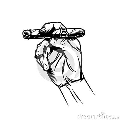 Male hand holding burning cuban cigar Vector Illustration