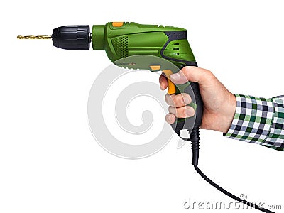 Male hand holding electric drill Stock Photo