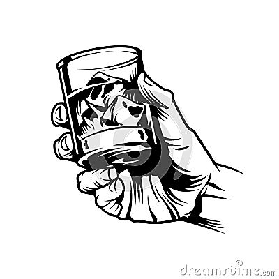 Male hand holding glass of whiskey Vector Illustration