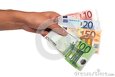 Male hand holding paper euro Stock Photo