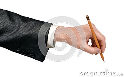 Male hand holding a pencil isolated on white background Stock Photo