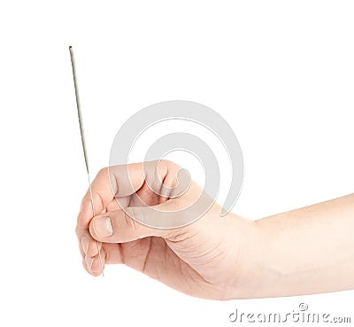 Male hand holding a sparkler isolated Stock Photo