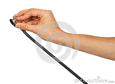 Male hand holding a stethoscope Stock Photo