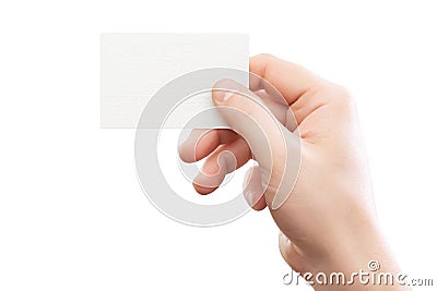 Male hand holding white business card at isolated background Stock Photo