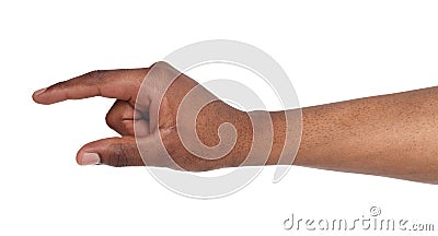 Male hand measuring something, cutout, gesture Stock Photo