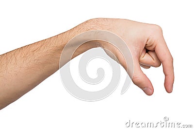 Male hand picking up something, cutout Stock Photo