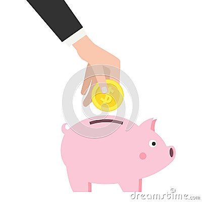 Male Hand with Piggy Bank Saving Concept Vector Illustration