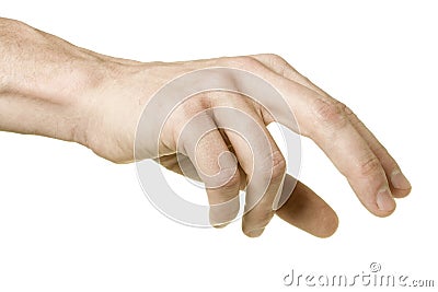 Male hand reaching to pick up something, isolated Stock Photo