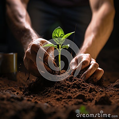 Male hand seeding for planting Stock Photo