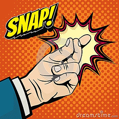 Male hand with snapping finger magic gesture. Its easy vector concept in pop art style Vector Illustration