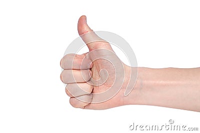 Male hand on a white background shows like. Copy space Stock Photo