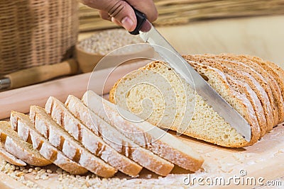 Sliced fresh rustic bread Stock Photo