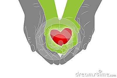 Male hands holding child hands with heart Stock Photo