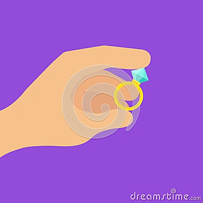 Male hands holding engagement ring. Vector flat style illustration Vector Illustration