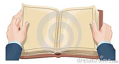 Male hands holding open book Vector Illustration