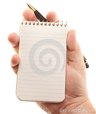 Male Hands Holding Pen and Pad of Paper Stock Photo