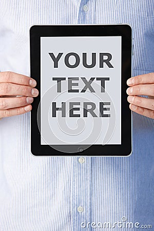 Male hands holding tablet computer Stock Photo