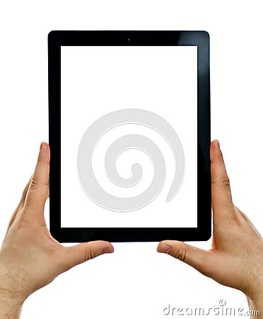 Male hands holding tablet computer. Stock Photo