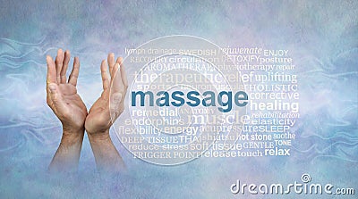 Male massage hands word cloud Stock Photo