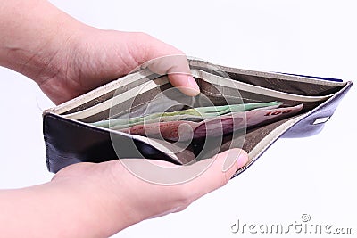 Male hands is opening a billfold Stock Photo