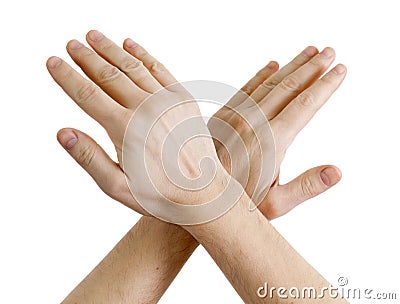 Male hands showing sign of stop Stock Photo