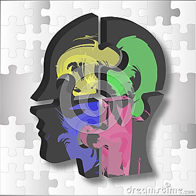 A male head build out of puzzle pieces Vector Illustration