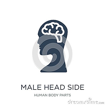 male head side view with brains icon in trendy design style. male head side view with brains icon isolated on white background. Vector Illustration