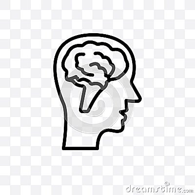 Male head side view with brains vector linear icon isolated on transparent background, Male head side view with brains transparenc Vector Illustration