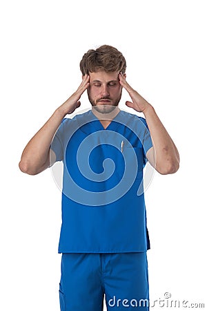 Healthcare worker with headache Stock Photo