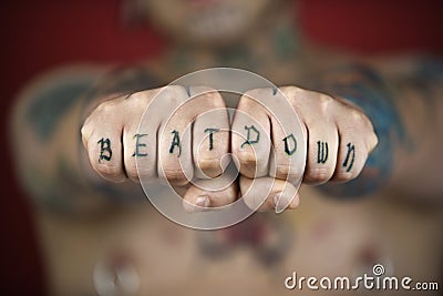 Male holding out fists Stock Photo