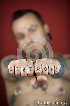 Male holding out fists Stock Photo