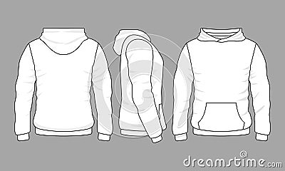 Male hoodie sweatshirt in front, back and side views Vector Illustration