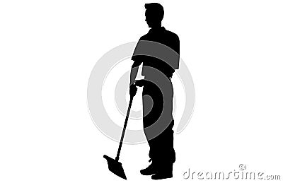 male House keeper silhouette, Man cleaning the floor Vector Illustration