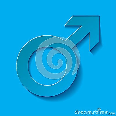 Male icon - Mars vector symbol with shadow on a blue background. Vector Illustration
