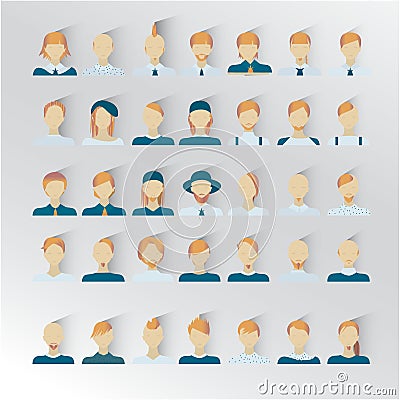 35 male icons for user intarfase , blond hair color. Vector Illustration