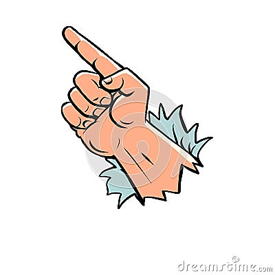 male index finger, symbol hand direction pointer. Strict gesture, touch Vector Illustration