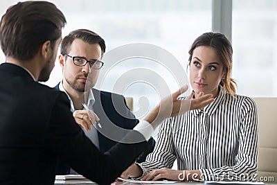 Male job candidate make bad first impression on recruiters Stock Photo