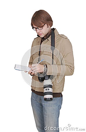 Male journalist with notepad Stock Photo