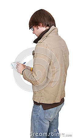 Male journalist with notepad Stock Photo