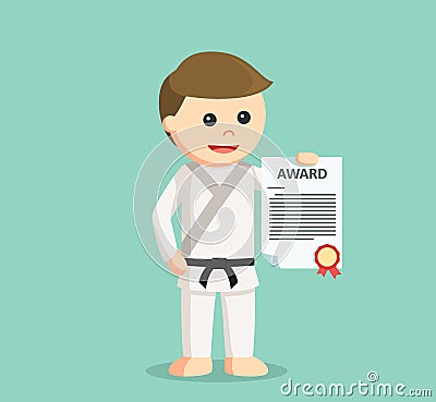 Male karate seniors holding a award Vector Illustration