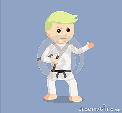 Male karate seniors holding a double stick Vector Illustration