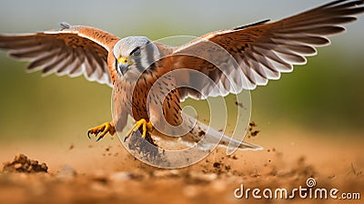 A male kestrel hunting mice. Male lesser kestrel brring different food. generative ai Stock Photo