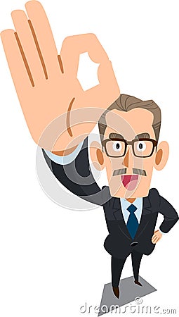 A male manager showing an OK sign by hand Vector Illustration