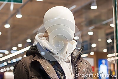 Male mannequin in blue jacket close up Stock Photo