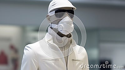 mannequin dressed in trendy clothes and wearing a face mask Stock Photo