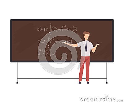 Male Math Teacher Professor Teaching Students while Standing in Front of Chalkboard Flat Vector Illustration Vector Illustration