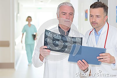 Male medics looking at xrays Stock Photo