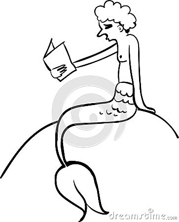 Male mermaid reading a book left by people Vector Illustration