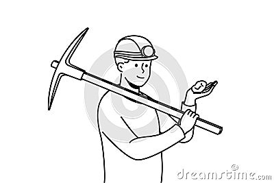 Male miner in helmet with stone in hands Vector Illustration