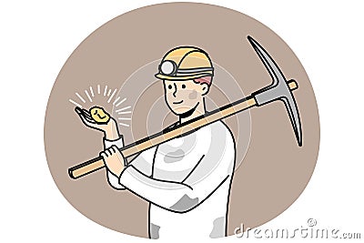 Male miner in helmet with stone in hands Vector Illustration